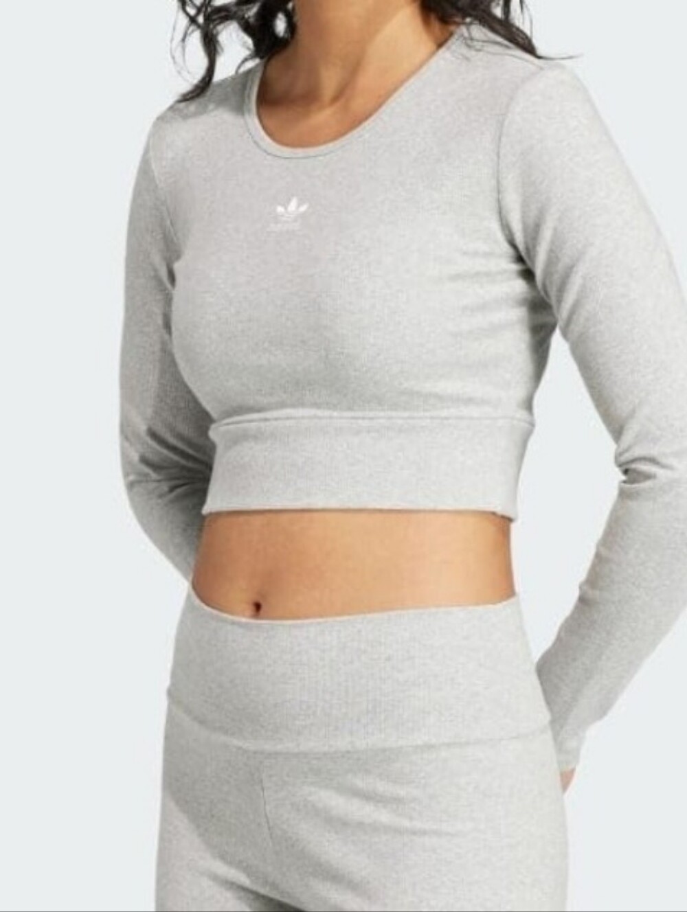 adidas Light Gray Long Sleeve Crop Top & Leggings Set